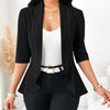 Women's Casual Three-Quarter Sleeve Cardigan - Lightweight X-Contour Blazer Jacket, Solid Black & White, Spring Summer Fall Versatile Layering Piece, Sophisticated Design