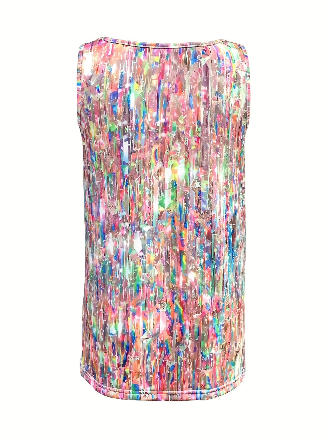 Women's Summer Fashion Gradient Print Sleeveless Tank Top - Casual Round Neck, Stretchy Polyester Blend, Vibrant Tie-Dye Design, Lightweight & Breathable for Casual Attire