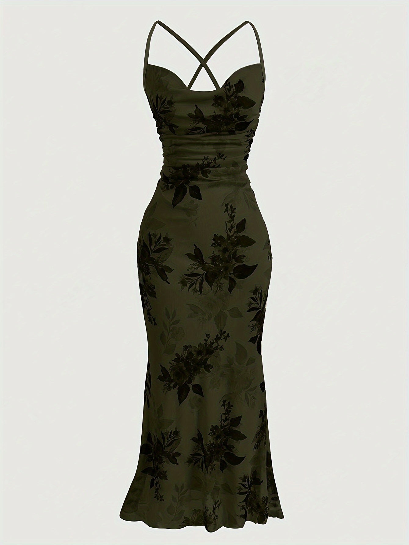 Elegant Sleeveless Crisscross Cami Dress - Floral Print Spaghetti Strap Dress For Spring & Summer - Women's Clothing