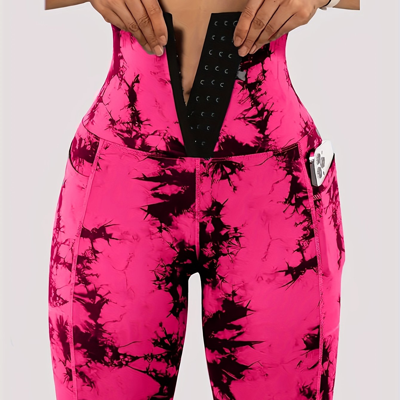 Women'S High-Waist Tie-Dye Print Waist Trainer with Butt Lifting Pockets and Front Buttons - Sexy Stretchy Pants for Fitness, Running, Yoga, and Outdoor Activities, High-Waisted Slim Fit Pants