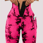 Women'S High-Waist Tie-Dye Print Waist Trainer with Butt Lifting Pockets and Front Buttons - Sexy Stretchy Pants for Fitness, Running, Yoga, and Outdoor Activities, High-Waisted Slim Fit Pants
