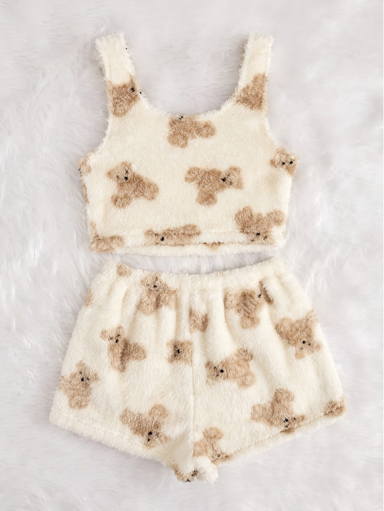 Women'S Fuzzy Loungewear Lady'S Pajamas Sleeveless Tank Top and Shorts Plush PJ Set