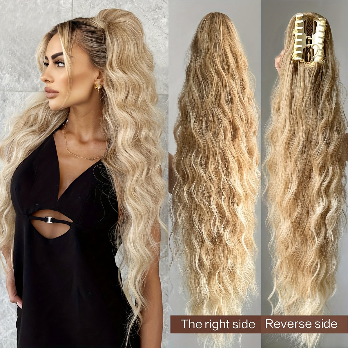 YUSULAXI Women'S 28-Inch Brown Wavy Ponytail Extension, High Temperature Fiber Clip-In Tailpiece, Synthetic Hairpiece for Ladies