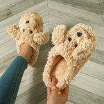 Cute Plush Teddy Dog Slippers for Women - Casual Style, All-Season Indoor and Outdoor Comfort, Hand Washable Fabric Slip-On Shoes with EVA Sole - For Women - Perfect for Lounging, Home, Travel - Ideal Gift for Animal Lovers