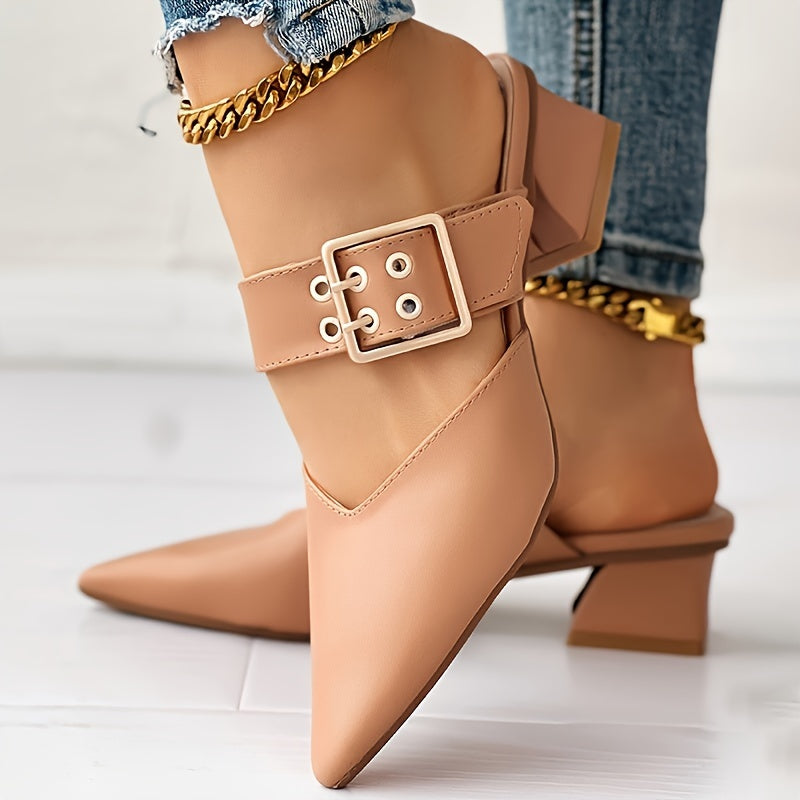 CHICME Women'S Pointed Toe Mary Jane Sandals - Summer 2023 Collection, Chunky Heel, Ankle Strap, Faux Cover, White, Open-Toe Design, Comfortable Fashion Sandals, Chic Footwear | Pointed Toe Sandals | Mary Jane Style Sandals