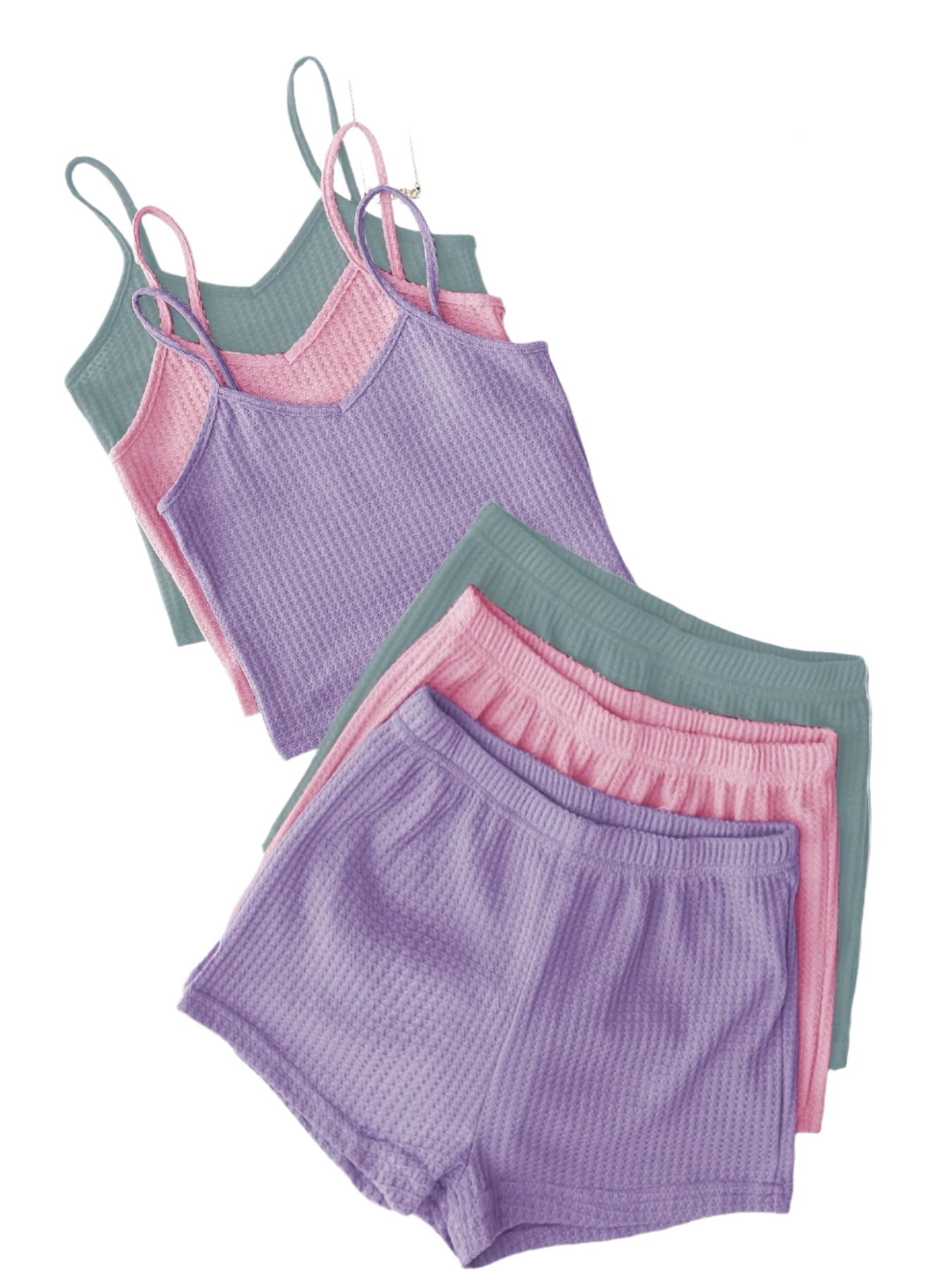 3-Pack Women's Lounge Sets – V-Neck Cami Tops & Elastic Waist Shorts, Backless Solid Color Two-Piece Outfits for Everyday Comfort