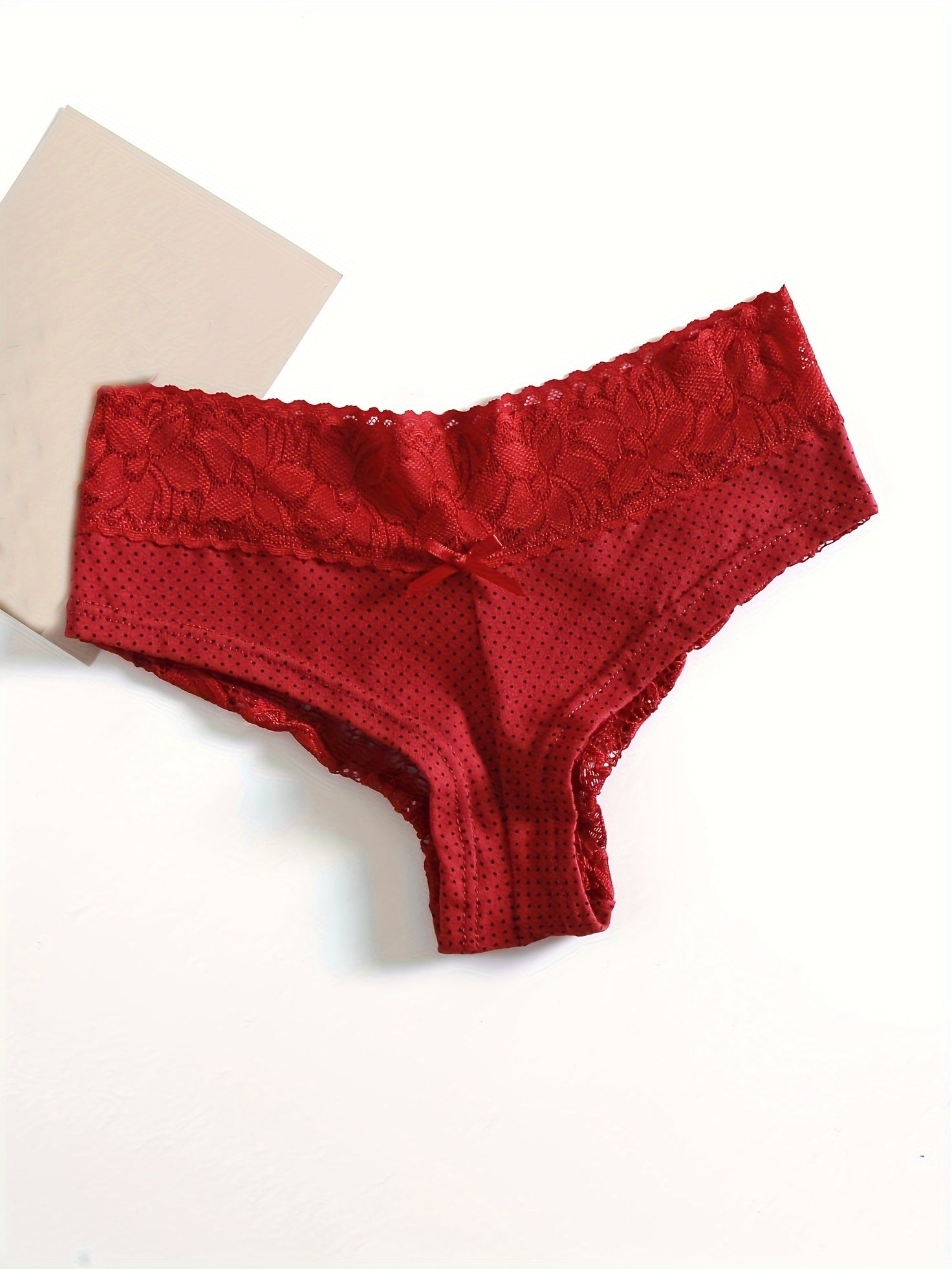 6pcs Polka Dot Pattern Trendy Panties, Comfortable Contrasting Lace Panties, Women's Panties