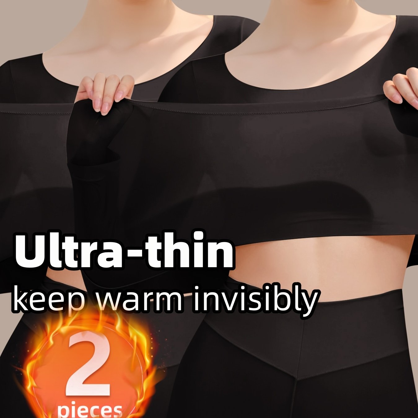 Set of 2 High-Elastic Ultra-Thin Base Layer Tops, Lightweight And Form-Fitting, Warm for Autumn And Winter, Long-Sleeve Women'S Thermal Underwear.