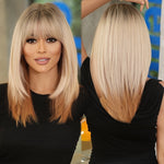 Shoulder Length Ombre Blonde Wig for Women Christmas Costume Cosplay High Density Synthetic Layered Straight Hair Wigs with Bangs Heat Resistant Fiber 20 Inch