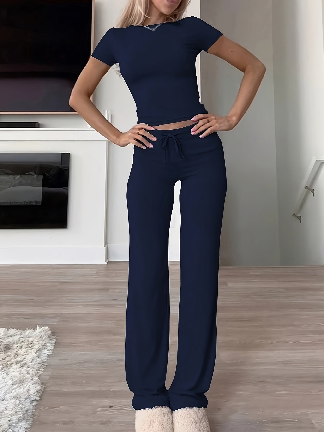 [Modal Ribbed Drawstring Loungewear Set] Kardashian Same-Style - Women's Modal Ribbed Drawstring Loungewear Set