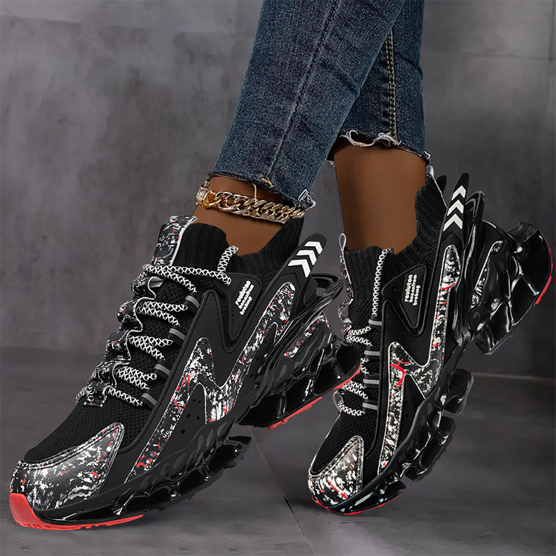 [White Breathable Mesh Sneakers] Stylish White Breathable Knit Mesh Sneakers - Women's Fashion Athletic Running Shoes with Non-Slip Blade Sole, Comfortable Lace-Up Mid-Top for Tennis & Casual Wear