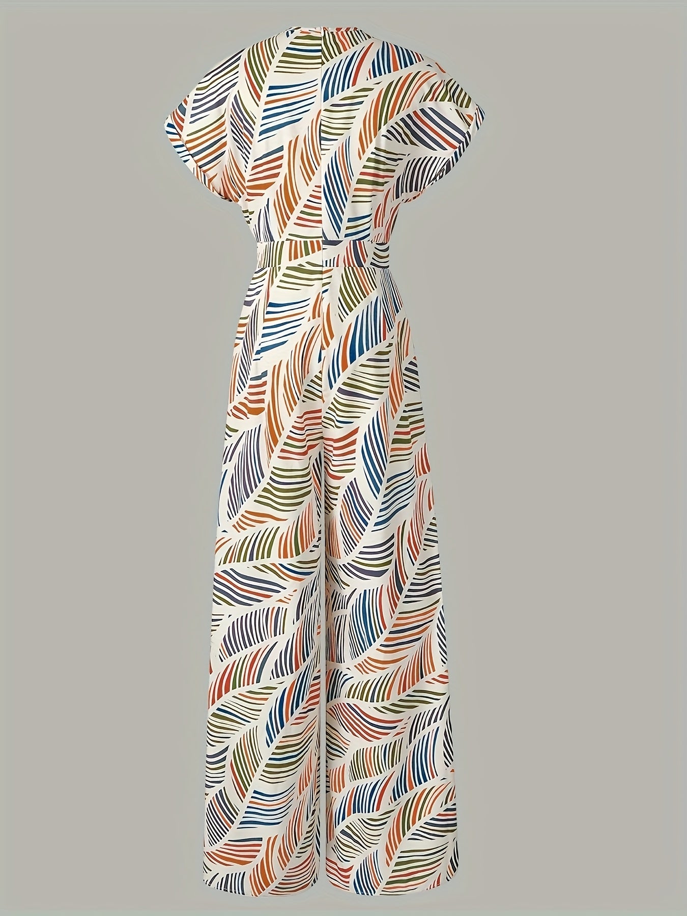 Vibrant Tropical Leaf Print Women'S Jumpsuit - Casual V-Neck, Sleeveless Romper with Matching Overalls, Colorful Abstract Design, Perfect for All Seasons, Allseason Jumpsuit|Vneck Romper|Colorful Abstract Print