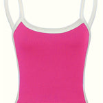 1pc Women'S Summer Solid Color Round Neck Tank Top, Polyester Knit Camisole with Shoulder Straps, Young Style Sleeveless Shirt