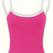 1pc Women'S Summer Solid Color Round Neck Tank Top, Polyester Knit Camisole with Shoulder Straps, Young Style Sleeveless Shirt