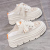 Women's Stylish Thick-Sole Platform Sandals - White & Orange, Round Toe, PU Cover, Lace-Up Design, Summer Outdoor Shoes with Rubber Sole for Added Height, Ladies Sandals