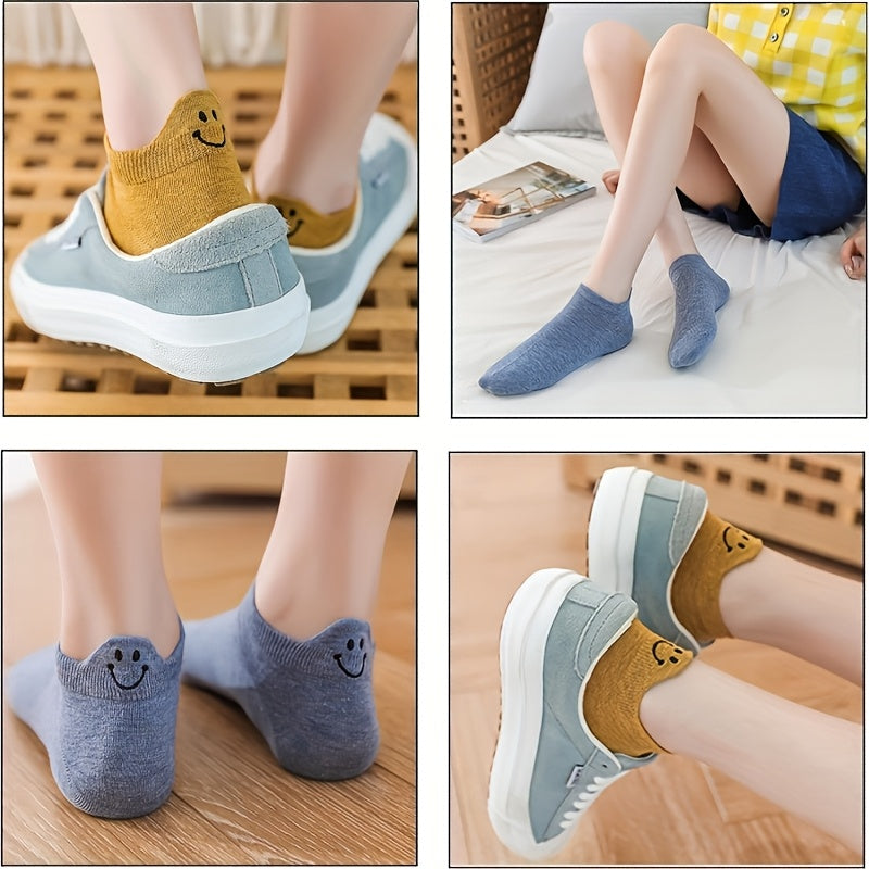 10 Pairs Of Socks In Various Colors, Elastic Ankle Length Socks, Aesthetic Socks, Cute Socks, Lightweight Low Cut Socks For Women And Girls