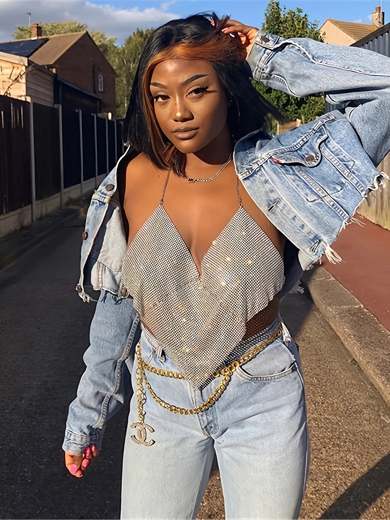 Shiny Sequined Camisole With Full Rhinestones For Cross-border Women's Sexy Nightclub Parties, Featuring A Golden Touch And A Sparkling Diamond Mesh Tank Top.