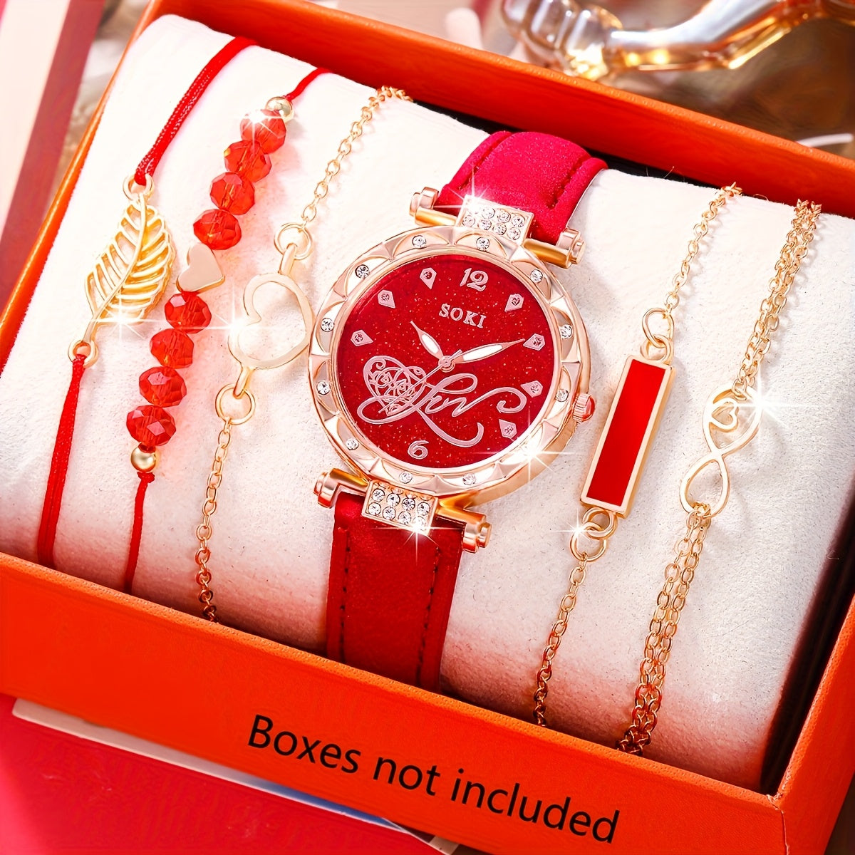 Women's Watch 6pcs Fashion Casual Elegant Simple Round Quartz Wristwatch And Woven String, Bracelet Jewelry Set Mother's Day Women Party Holiday Birthday Wear Or As Sisters The Best Gift for A Lady No Box