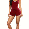 Contrast Trim Tank Romper Jumpsuit, Casual Tie Front Sleeveless Romper Jumpsuit For Summer, Women's Clothing
