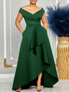 Elegant Off-Shoulder Deep V-Neck Midi Dress for Women - Chic One-Shoulder Waist, Vibrant Green, Perfect for Parties & Fashion-Forward Events