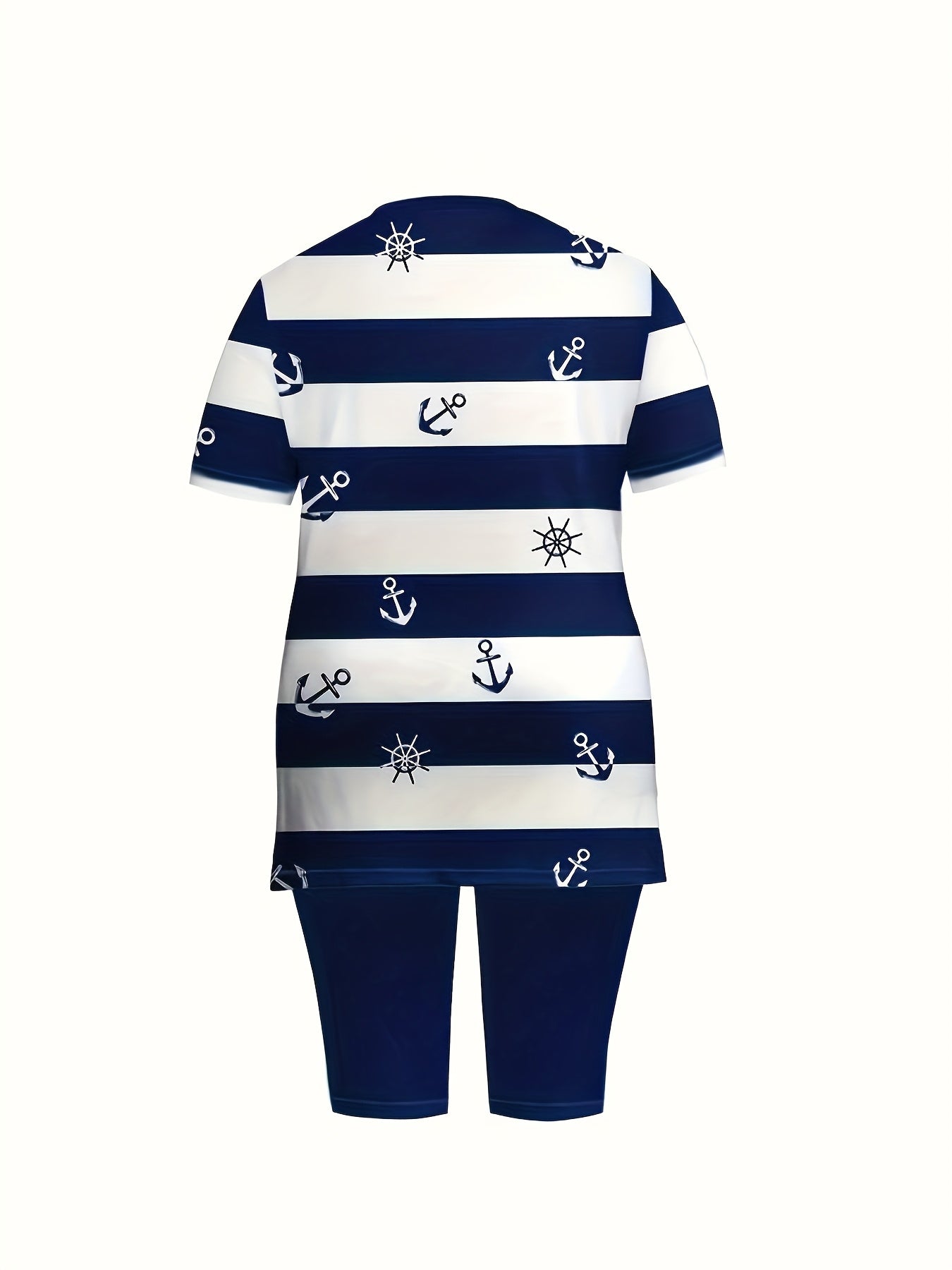 Women's Printed Short Sleeve Top & Shorts Set – Casual Crew Neck Slit Pullover and Stretch Shorts, Vacation-Ready Knit Co-ord