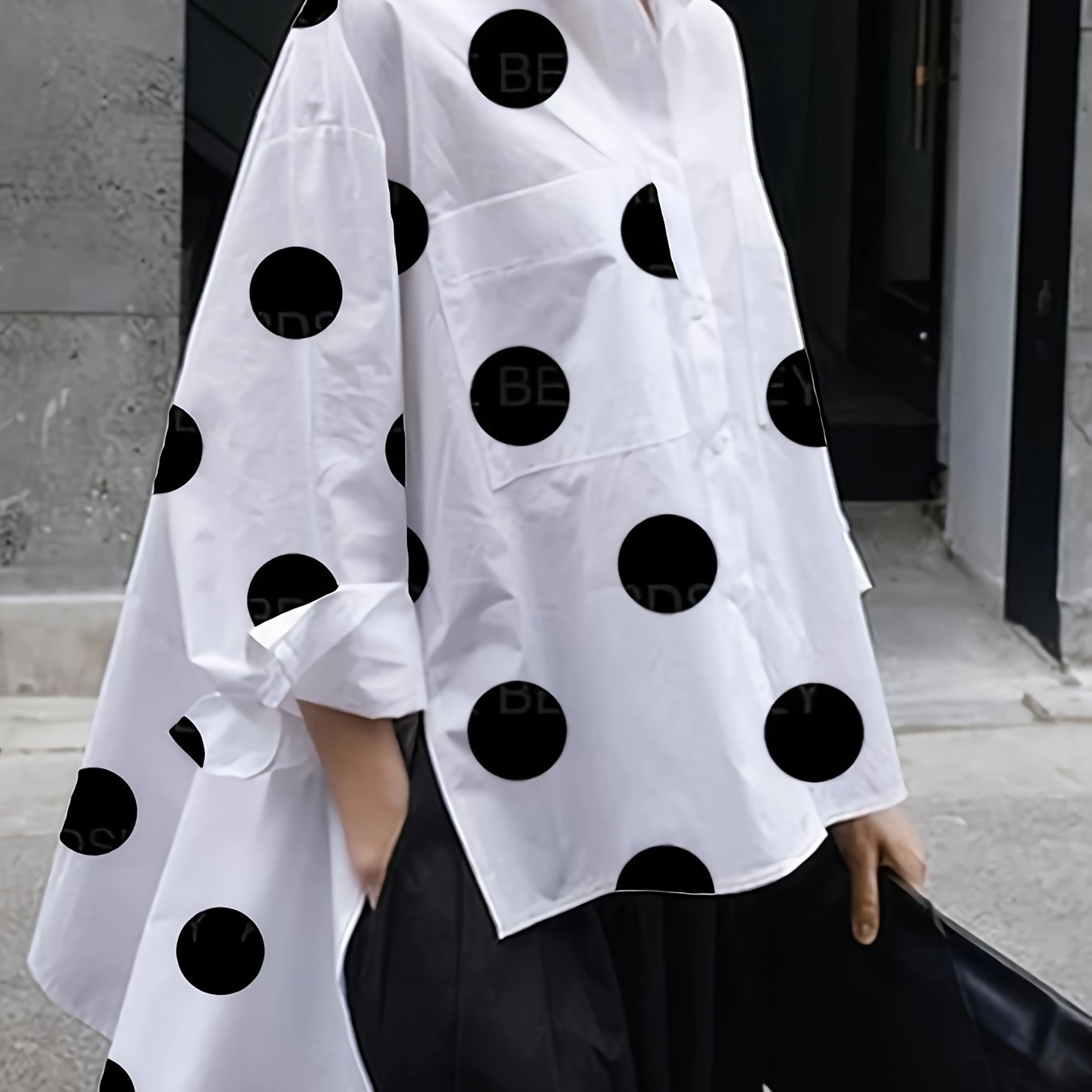 Polka Dot Print Button Front Blouse, Casual Long Sleeve Polo Collar Blouse For Spring & Summer, Women's Clothing