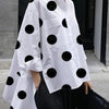 Polka Dot Print Button Front Blouse, Casual Long Sleeve Polo Collar Blouse For Spring & Summer, Women's Clothing