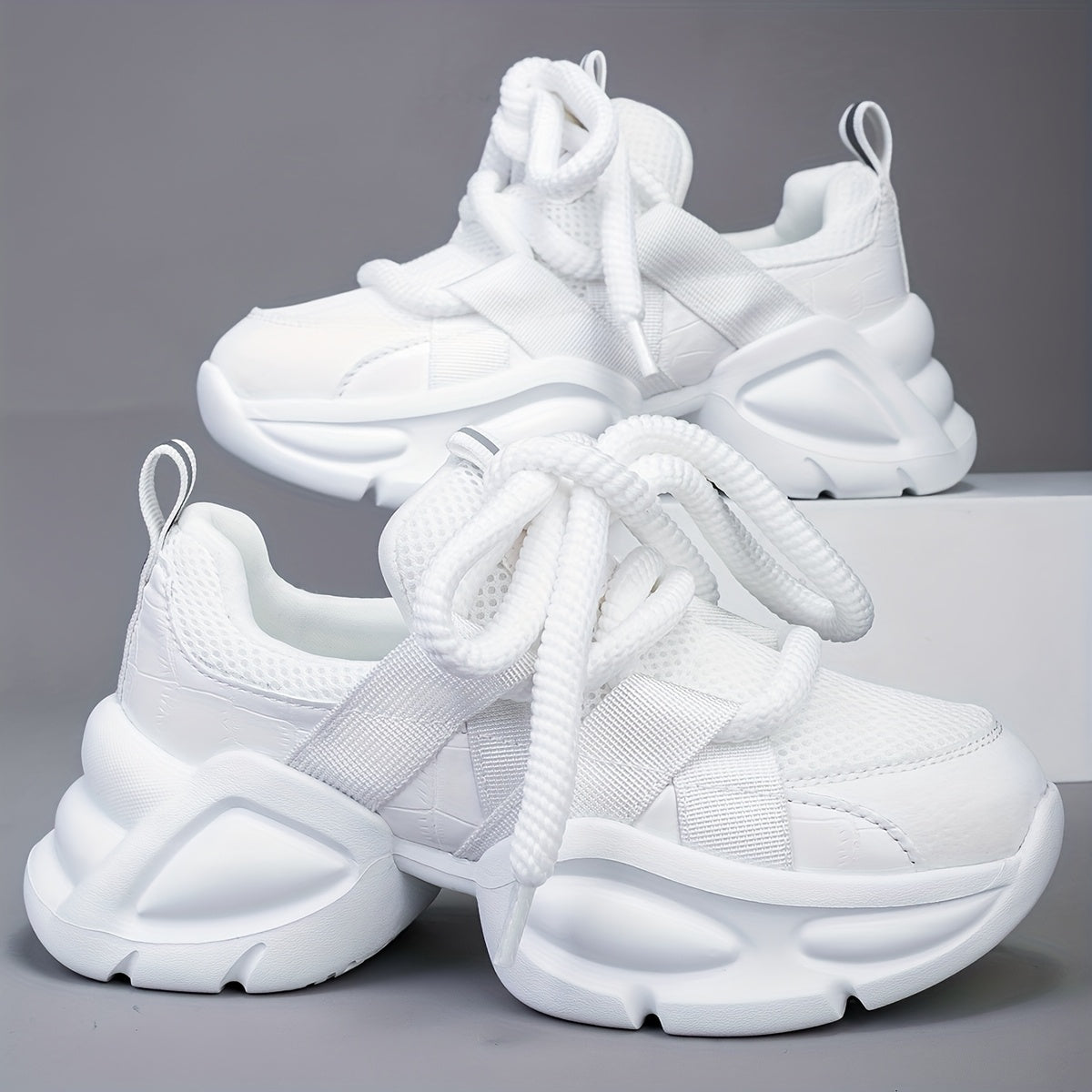 Women's Lightweight Casual Sneakers - Breathable Synthetic Cover & Fabric Upper, Cushioned EVA Sole, Low-Top Lace-Up Design for Spring Walking & Casual Attire, Ladies Sneakers