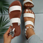 Women's Double Strap Slide Sandals - Casual Slip On Flat Summer Shoes, Lightweight - For Women - Perfect for Beach, Pool, and Casual Wear - Ideal Gift for Summer