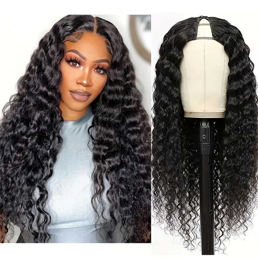 200 Density Curly V Part Human Hair Wigs For Brazilian Women V Shape Glueless Human Hair V Part Wig 100% Human Hair Curly Natural Color