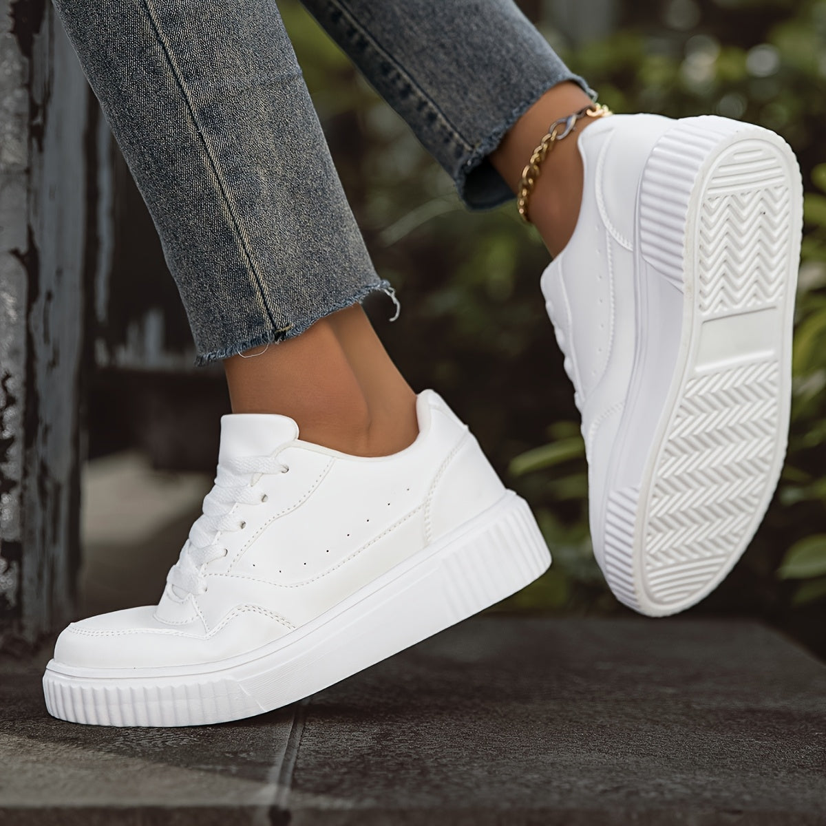 [Faux Flat Sneakers] Durable Anti-Slip Women's Casual Sneakers | Fashion Faux Flat Shoes, Ideal for Leisure, Walking, Running, Jogging - Solid Color, Round Toe, All-Season Low Top with Flexible Fabric Inner & EVA Sole