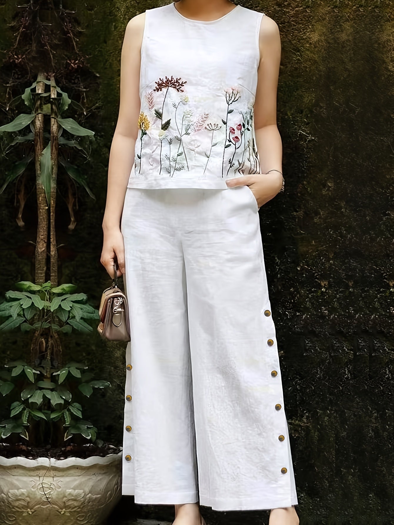 Women'S Elegant Summer Embroidered Jumpsuit - Vibrant Orange, Sleeveless with Floral & Butterfly Design, Wide-Leg Pants, Casual Attire for Spring/Summer, Casual Attire|Butterfly Embroidery|Elegant Jumpsuit