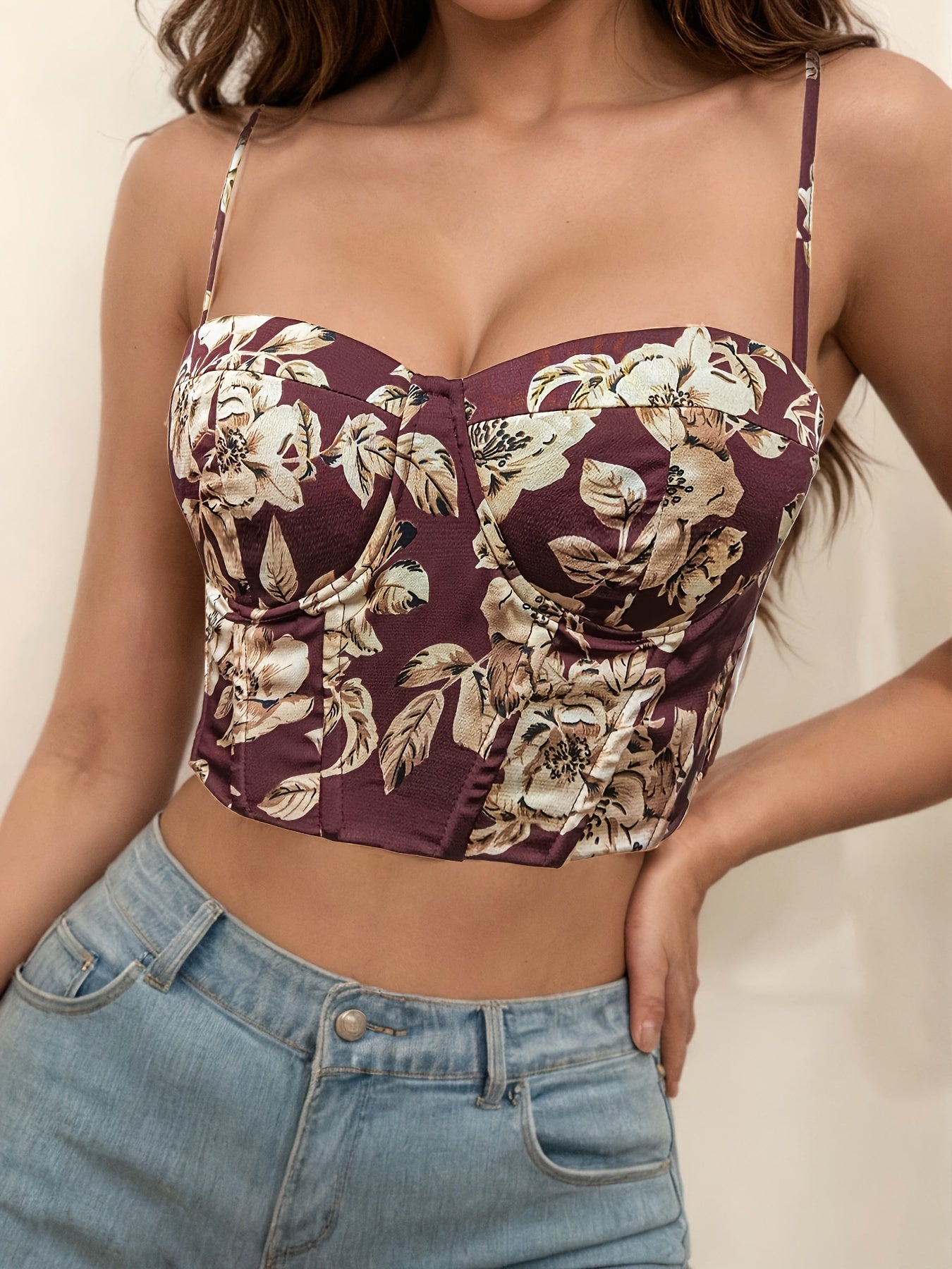 Vibrant Floral Lace Up Bustier Cami Top - Stylish Sleeveless Tank & Camis for Summer - Women's Fashion Clothing with Comfortable Design and Adjustable Straps