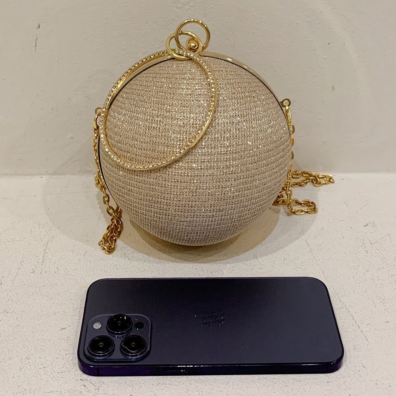 Shiny Mini Round Glitter Evening Bag - Classic Dinner Clutch Purse for Women - Carnaval Music Festival Handbag