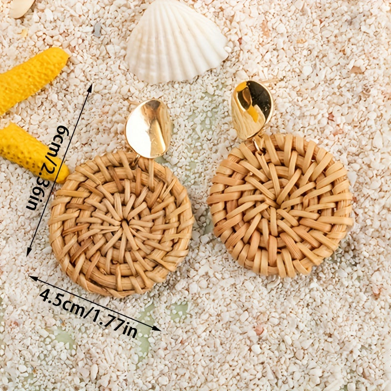1 Pair Women's Round Woven Earrings - Boho & Vintage Style, 316L Stainless Steel Ear Needle - All-Season Accessory | Lightweight & Durable | Perfect for Daily Wear & Vacation