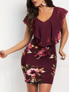 Vibrant Floral Print Ruffle Trim Bodycon Mini Dress - Scoop Neck, Short Sleeve, Casual Beach Summer Wear - Women's Fashion Clothing for Warm Weather