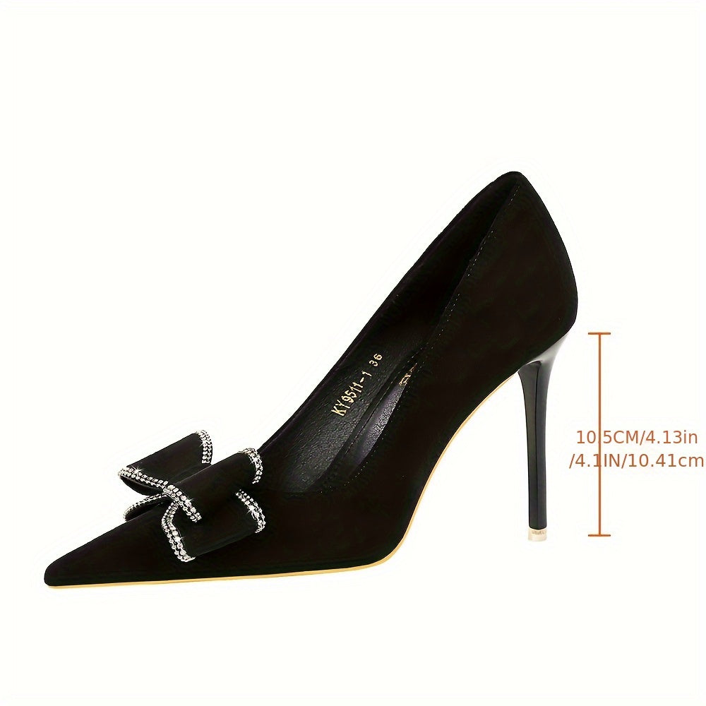 Elegant Rhinestone Bow Women's Pointed-Toe Stiletto Heels - Red Cover Party Shoes with Ultra-High Heel, PU Lined & Rubber Sole for Weddings, Galas & Formal Events, Platform Stiletto Heels, Wedding Guest Footwear, Sophisticate