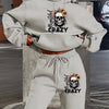 Women's 2024 New Skull Letter Print Hoodie and Pants Set, Casual Polyester Knit Sweatshirt with Drawstring Hood, Geometric Pattern, Pocket Detail, Autumn/Winter Fashion Outfit