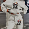 Women's 2024 New Skull Letter Print Hoodie and Pants Set, Casual Polyester Knit Sweatshirt with Drawstring Hood, Geometric Pattern, Pocket Detail, Autumn/Winter Fashion Outfit