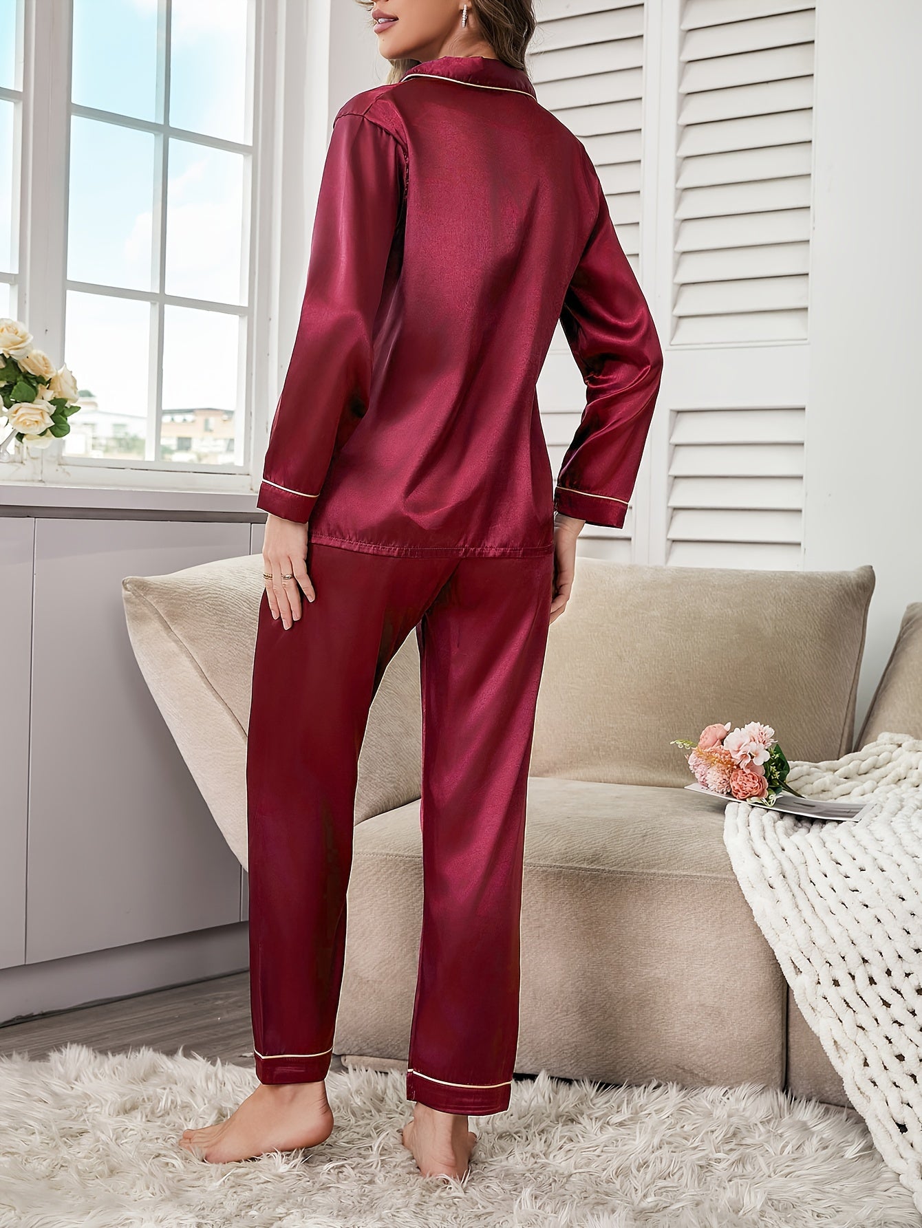 New Autumn Collection of Plus-Size Women'S Pajama Set, Featuring an Elegant Long-Sleeve Top And Elastic Waist Pants, Perfect for Comfortable Loungewear.