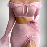 New Mesh Bell-Sleeve Top 1 + Long Skirt 1 + Underwear 1