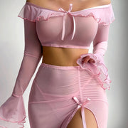 New Mesh Bell-Sleeve Top 1 + Long Skirt 1 + Underwear 1