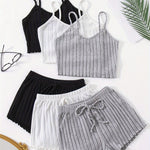 Three Sets for Spring And Summer, a Total of Six Pieces, Women'S Solid Color Camisole And Shorts Sleepwear Set.