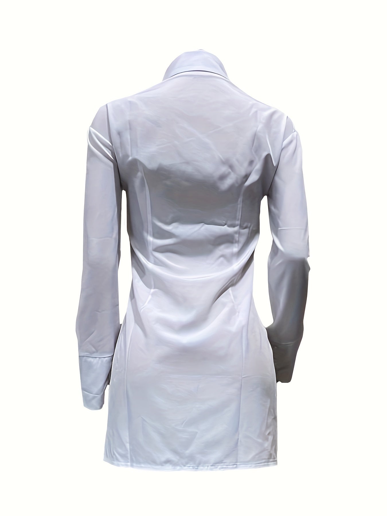 Women V Neck Button Down Shirt Dress Side Slit Long Sleeve Sexy Casual White Blouse Tops