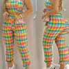 Women's Slim Fit Color Plaid Suit Vest and Trousers Set