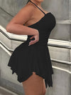 Elegant Draped Fit and Flare Dress - Backless Asymmetrical Hem, Sleeveless Halter Neck, High Elasticity Recycle Polyester, Solid Color, Perfect for Spring and Summer - Womens Clothing