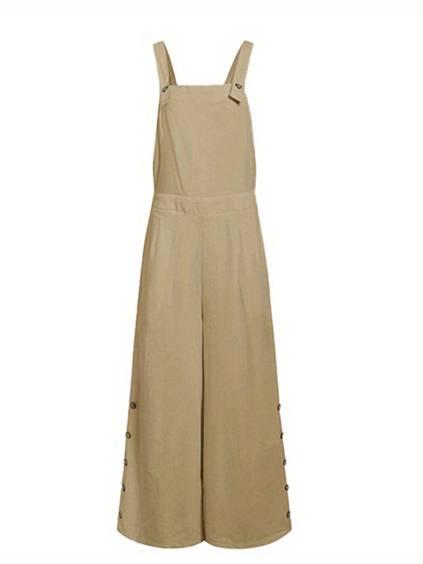 Women'S Elegant Wide Leg Jumpsuit - Solid Color Square Neck Sleeveless Pants with Pockets, Casual Summer Overalls for Adults, Light Gray, Casual Summer Wear | Casual Jumpsuit | Fabric Jumpsui