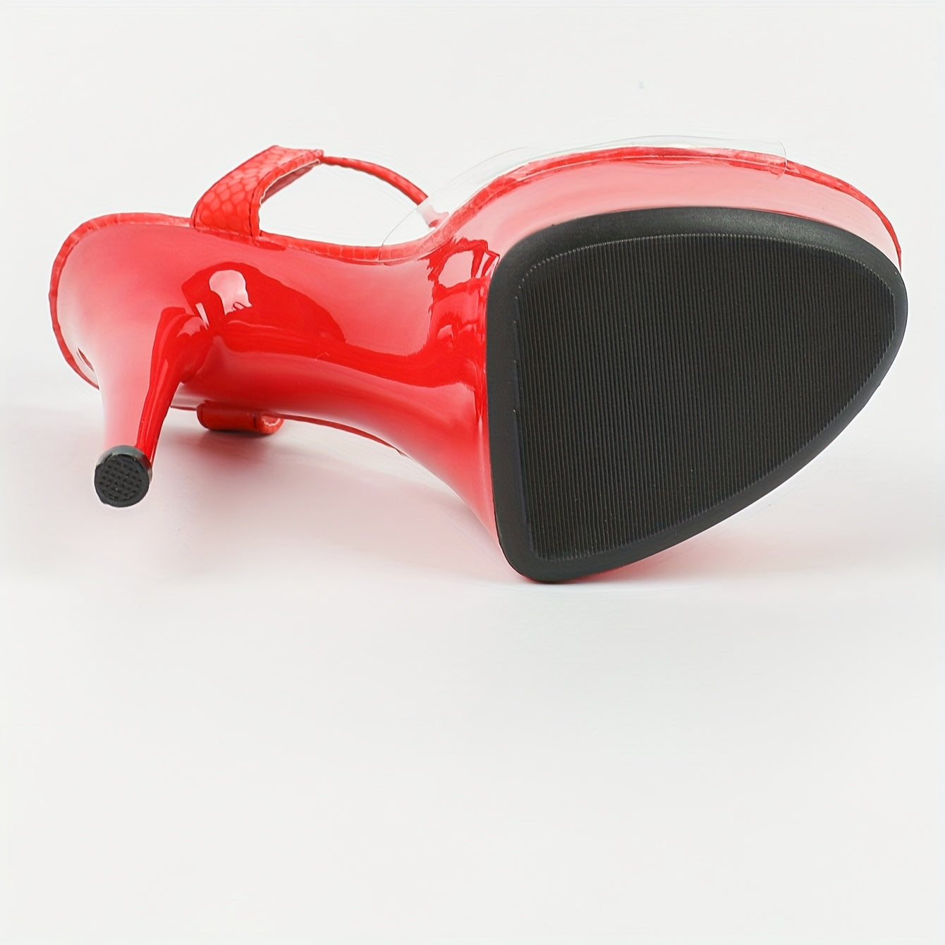 1 Pair of Red Faux Fur Ankle-Strap High Heels - Sexy Open Toe, Non-Slip Transparent Sole, 15cm/5.91in Heel Height for Parties, Nightclubs & Events, Stiletto Heels