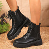 Stylish Women's Solid Color Platform Ankle Boots - Fashionable Lace-Up, Side Zipper, Comfortable, Cushioned, and Soft Insole - Perfect for Daily Wear, Work, or Casual Occasions