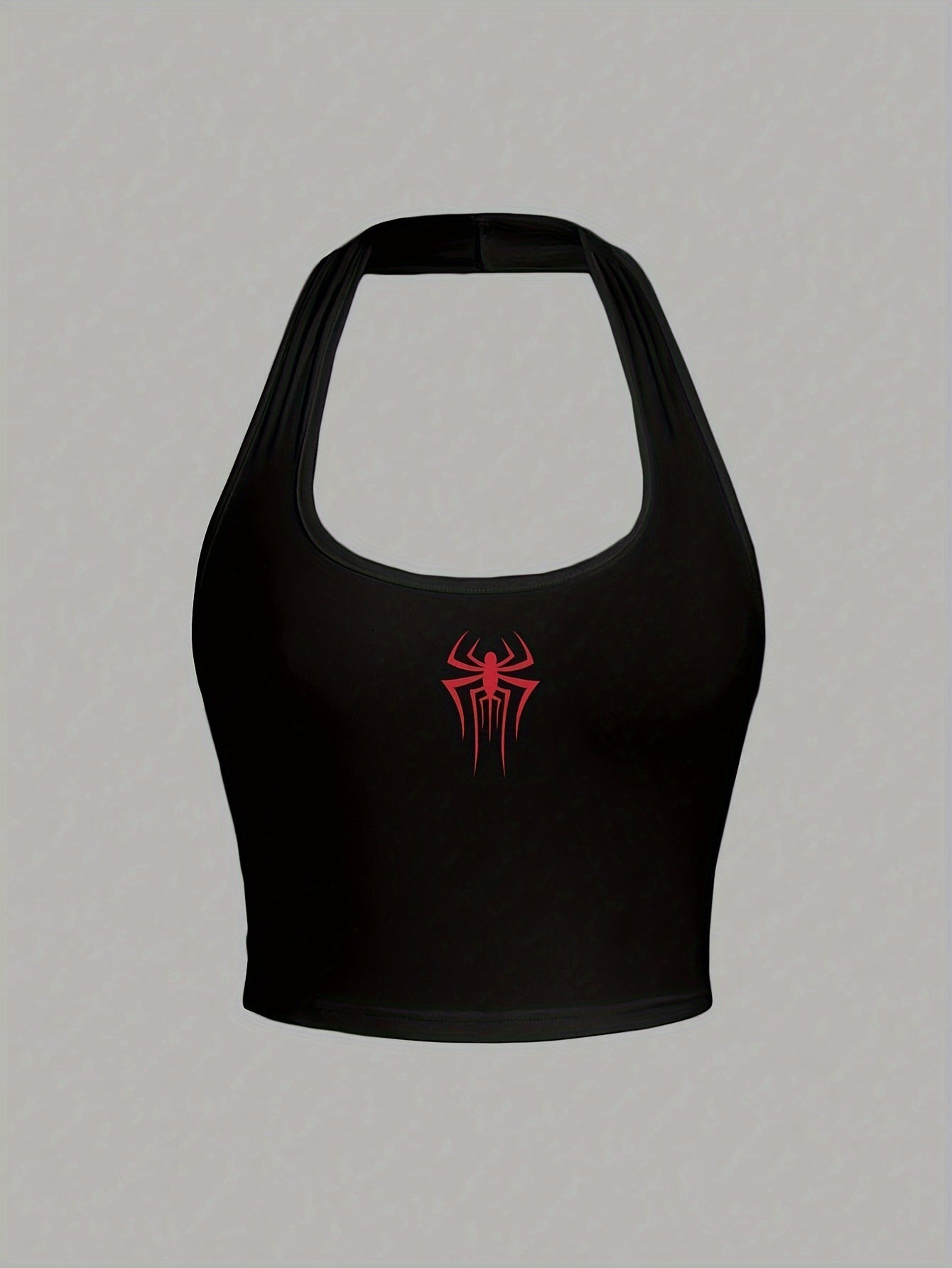 Spider Pattern Halter Neck Top, Y2K Backless Crop Halter Top For Summer, Women's Clothing